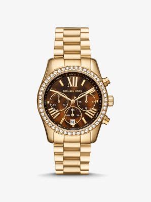 michael kors petite lexington pavé gold-tone watch|michael kors lexington.